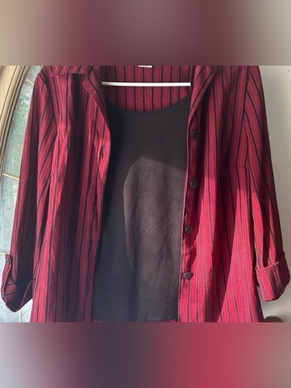 Dina Ariel 2 Piece Blouse Tank Set Large Burgundy and Black Women’s Large - Picture 7 of 10